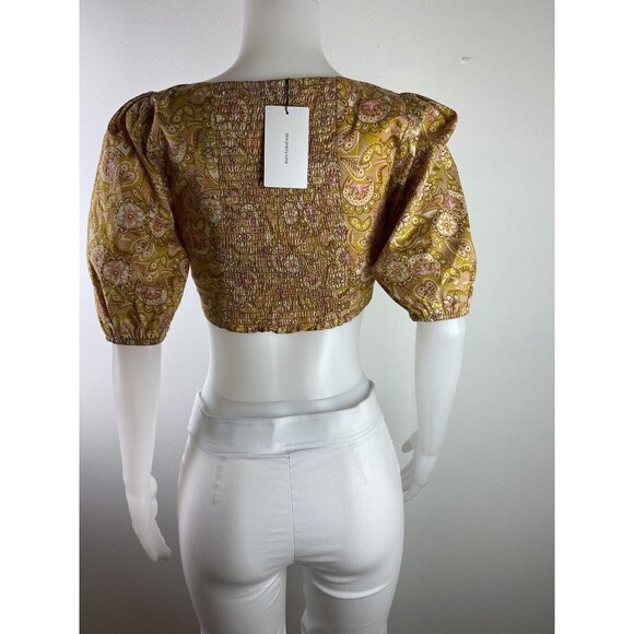 F. Anthropologie O.P.T Crop Top Size L Blouse Short Sleeve Square NecK NWT - Picture 5 of 10